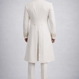 Ivory Royal Embroidered Groom Coat – Victorian Wedding Sherwani Style Mens Formal Long Jacket image 6