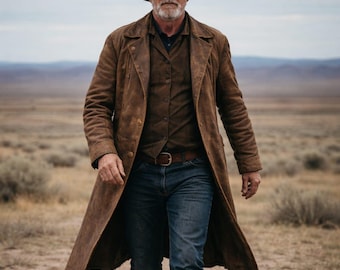 Vintage Western Brown Leather Duster Coat