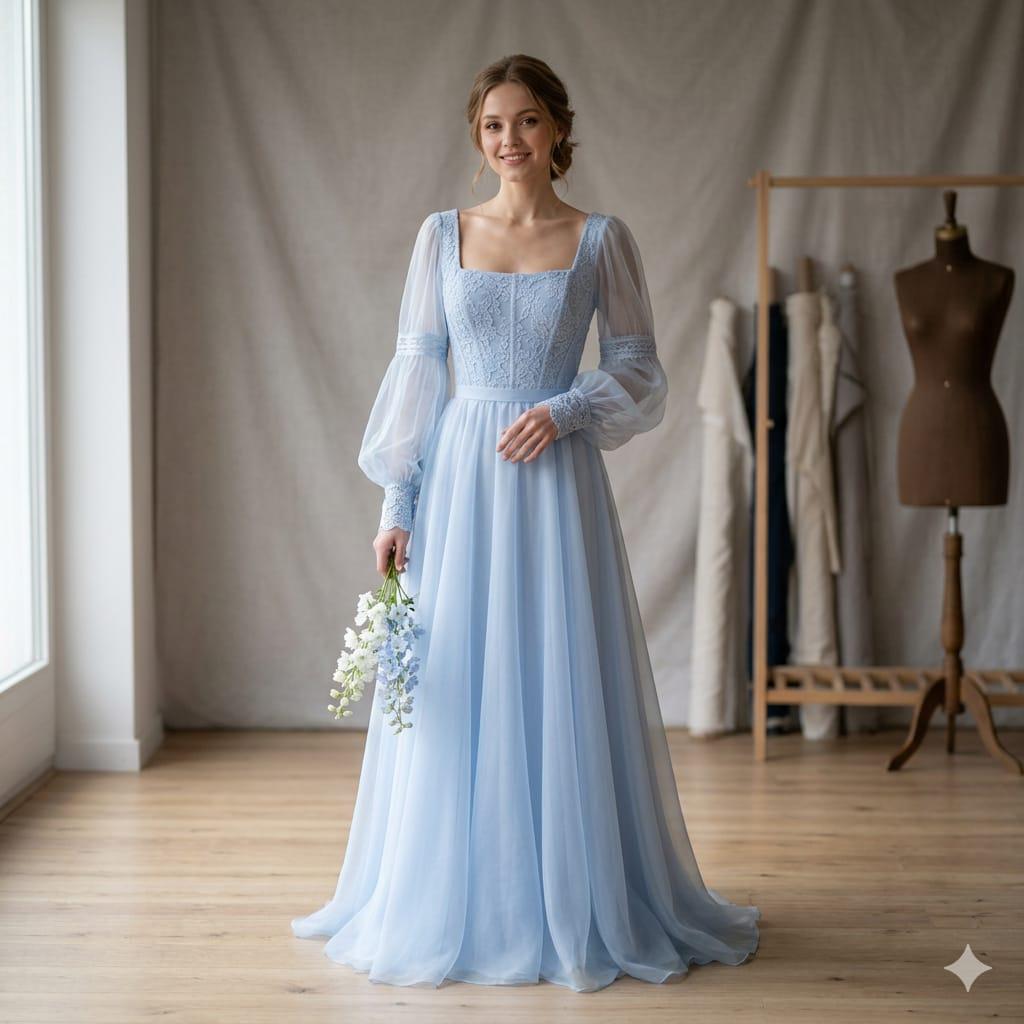 light blue bridgerton dress Bridgerton Daphne Blue Dress With Floral Lace Satin