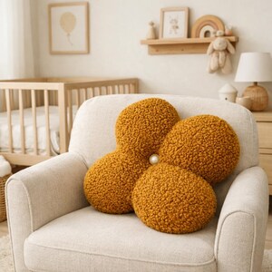 Flower Boucle Pillow, Teddy Plush Decorative Pillow, Aesthetic Throw Cushion, Scandinavian Home Decor, Nursery Pillow, Soft Sofa Pillow Gift image 6
