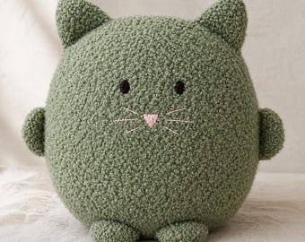 Bouclé Cat Pillow, Teddy Plush Cat Cushion, Cute Nursery Decor, Soft Kids Room Pillow, Kawaii Gift for Baby Girl Boy, Cozy Throw Pillow