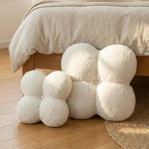 Flower Boucle Pillow, Teddy Plush Decorative Pillow, Aesthetic Throw Cushion, Scandinavian Home Decor, Nursery Pillow, Soft Sofa Pillow Gift image 13