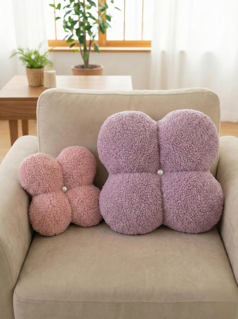 Flower Boucle Pillow, Teddy Plush Decorative Pillow, Aesthetic Throw Cushion, Scandinavian Home Decor, Nursery Pillow, Soft Sofa Pillow Gift image 11
