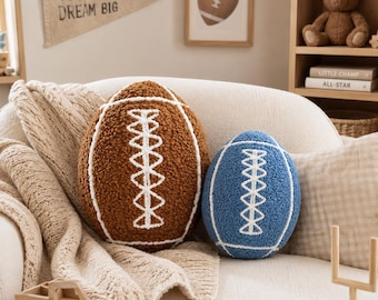 Football Pillow Plush, Sports Nursery Decor, Fluffy American Football Cushion, Custom Color Boy Room Decor, Game Day Gift,Soft Football Ball