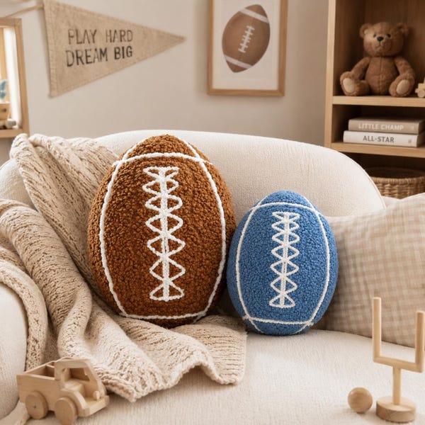 Football Pillow Plush, Sports Nursery Decor, Fluffy American Football Cushion, Custom Color Boy Room Decor, Game Day Gift,Soft Football Ball