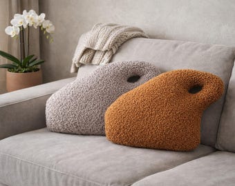 Teddy Boucle Throw Pillow, Modern Sculptural Cushion, Soft Sherpa Accent Pillow, Cozy Decorative Pillow, Minimalist Home Decor Gift
