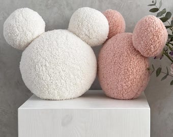 Bouclé Mouse Pillow, Teddy Plush Nursery Decor, Soft Kids Room Cushion, Aesthetic Baby Gift, Cute Throw Pillow