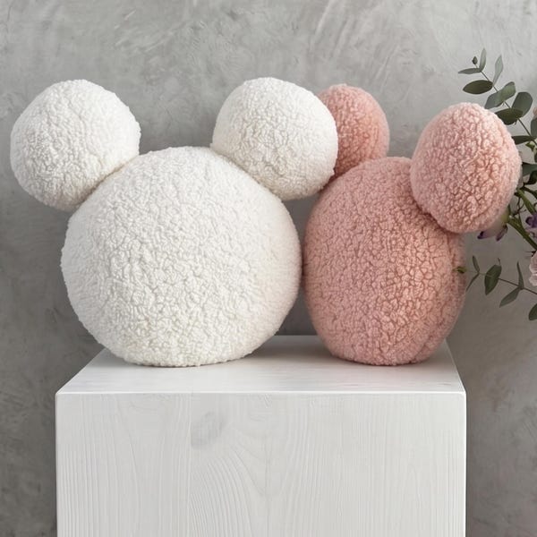 Bouclé Mouse Pillow, Teddy Plush Nursery Decor, Soft Kids Room Cushion, Aesthetic Baby Gift, Cute Throw Pillow