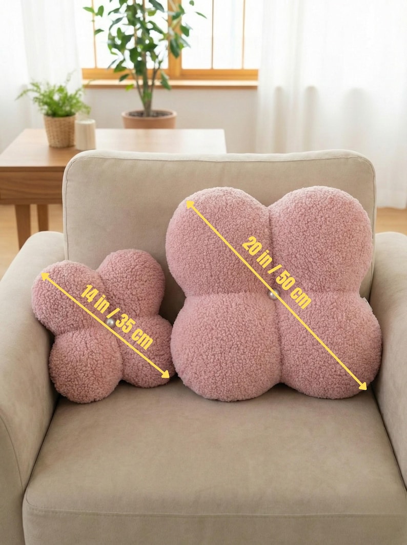 Flower Boucle Pillow, Teddy Plush Decorative Pillow, Aesthetic Throw Cushion, Scandinavian Home Decor, Nursery Pillow, Soft Sofa Pillow Gift image 9