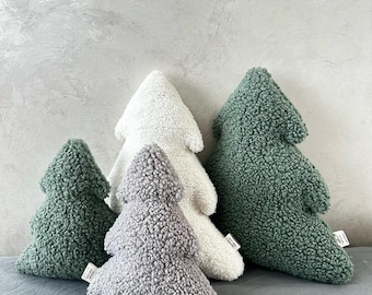 Teddy Christmas Tree Pillow • Sherpa Holiday Decor • Cozy Winter Home Decor • Soft Plush Tree Ornament • Scandinavian Christmas Decoration
