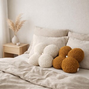Flower Boucle Pillow, Teddy Plush Decorative Pillow, Aesthetic Throw Cushion, Scandinavian Home Decor, Nursery Pillow, Soft Sofa Pillow Gift image 4