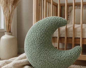 Moon Pillow Teddy Bouclé, Nursery Moon Cushion, Soft Crescent Pillow, Neutral Kids Room Decor, Baby Shower Gift