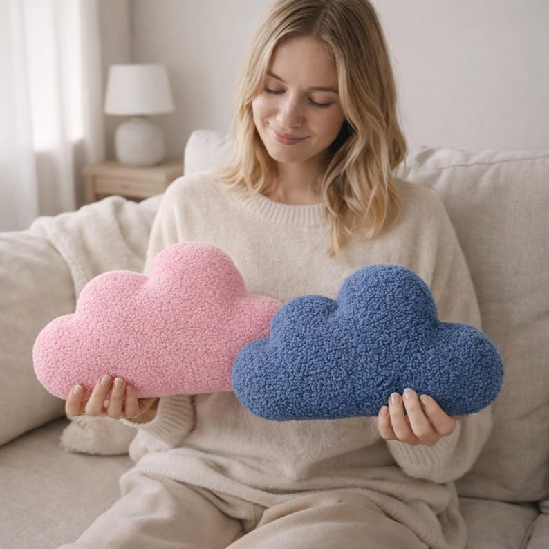 Cloud Pillow Teddy Boucle Pillow, Boucle Throw Pillow, Nursery Cloud Cushion, Scandinavian Decor Pillow, Soft Plush Pillow, Kids Room Decor image 10