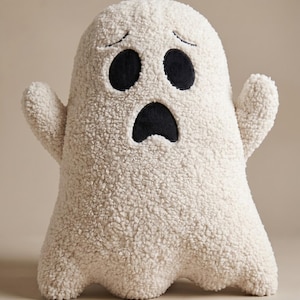 Teddy Boucle Ghost Pillow Cute Halloween Spooky Throw Cushion Decorative Ghostly Plushie Aesthetic Autumn Fall Couch Decor White Black imagem 1