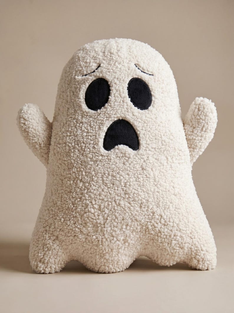 Teddy Boucle Ghost Pillow Cute Halloween Spooky Throw Cushion Decorative Ghostly Plushie Aesthetic Autumn Fall Couch Decor White Black imagem 1
