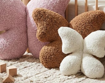 Butterfly Throw Pillow, Soft Bouclé Cushion, Pastel Butterfly Pillow, Cute Decorative Pillow for Sofa, Nursery & Bedroom Decor