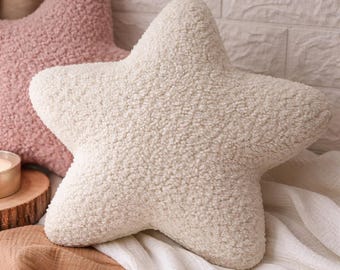 Boucle Star Pillow, Teddy Bouclé Nursery Pillow, Plush Star Cushion, Scandinavian Kids Room Decor, Baby Nursery Decor, Soft Boucle Pillow