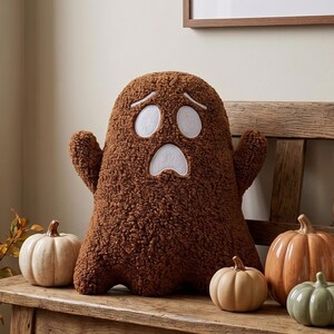 Teddy Boucle Ghost Pillow Cute Halloween Spooky Throw Cushion Decorative Ghostly Plushie Aesthetic Autumn Fall Couch Decor White Black imagem 5