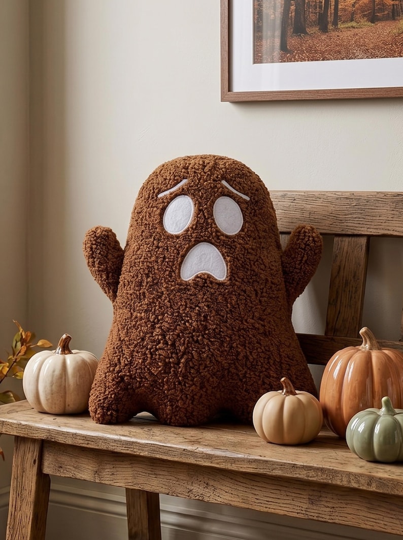 Teddy Boucle Ghost Pillow Cute Halloween Spooky Throw Cushion Decorative Ghostly Plushie Aesthetic Autumn Fall Couch Decor White Black imagem 5