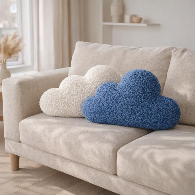 Cloud Pillow Teddy Boucle Pillow, Boucle Throw Pillow, Nursery Cloud Cushion, Scandinavian Decor Pillow, Soft Plush Pillow, Kids Room Decor image 9