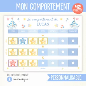 Cuadro de comportamiento infantil personalizable, rutina motivacional con recompensas de estrellas, planificador semanal educativo Montessori imprimible