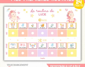 Customizable unicorn children's routine, weekly morning and evening planner, preschool organization schedule, Montessori ritual gift for a girl or boy