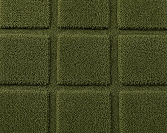 Hand Tufted Olive Green Rug | Checkered Pattern Area Rug | Living & Bedroom Carpet Scandinavian Home