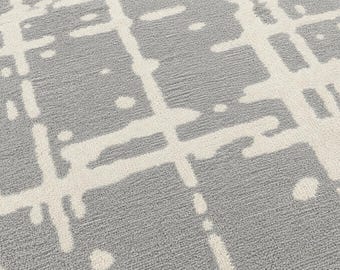 Grau Weißer Abstrakter Geometrischer Wollteppich, Strukturierter Zeitgenössischer Teppich