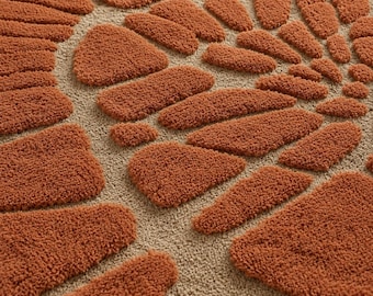 Terrakotta Abstrakter Getufteter Teppich, Moderner Geometrischer Strukturierter Teppich, Beige Wohnzimmer Wohnkultur