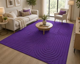 Hand Tufted Abstract Purple Rug Large Area Wool Rug Living & Bedroom Carpet Floor Décor