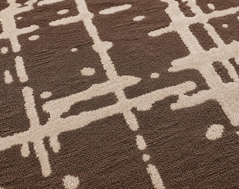 Handgetufteter Wollteppich, Abstraktes Geometrisches Wohnzimmer, Beige Brauner Luxus Bodenteppich