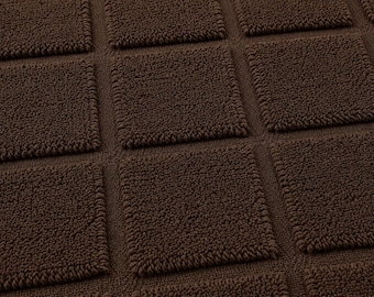 Chocolate Brown Checkered Hand Tufted Rug Modern Geometric Area Rug, Luxury Textured Grid Carpet