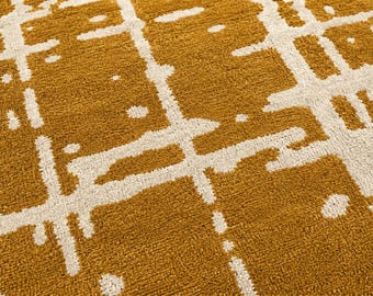 Senf Wollteppich, Geometrischer Moderner Wohnzimmerteppich, Handgetuftet Luxus Wohnkultur