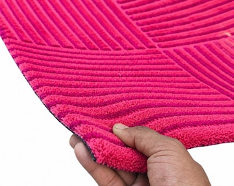 Pop Pink Geometrischer Wollteppich, Handgetufteter Moderner Gestreifter Teppich