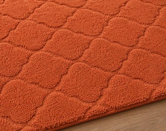 Teppich Handgetuftet Gebrannte Orange Rauten Muster Teppiche