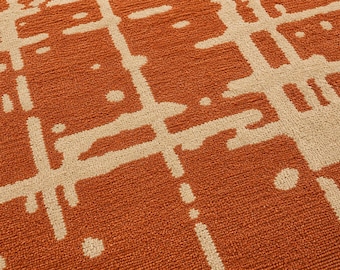 Terrakotta Abstrakter Wollteppich, Handgetufteter Geometrischer Boho Teppich