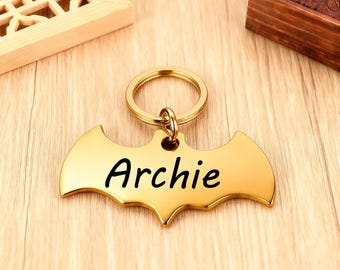 Bat Shape Gold Dog ID Tag: Custom Engraved Stainless Steel Pet Name Tag