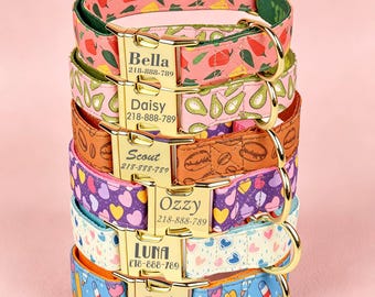 Engraved Bell Peppers Dog Collar, Embroidered Pet Collar, Bow Tie Set
