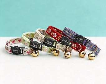 Collar personalizado de cincha con cierre de seguridad para gatos, collar floral personalizado para gatitos con hebilla de plástico grabada.