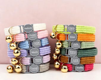 Custom Corduroy Cat Collar Gift,Personalized Collars Gift,Plastic Buckle Engraved Name