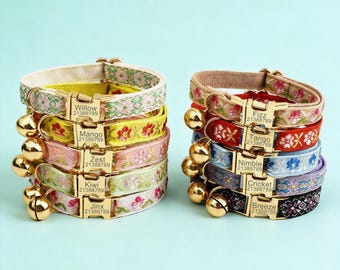 Custom Webbing Cat Name Collar, Personalized Breakway Safety Adjustable Cat Collars