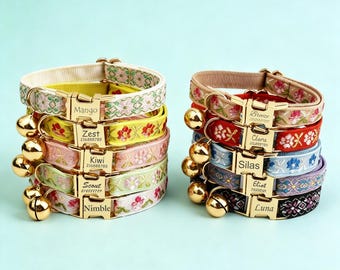 Custom Webbing Cat Name Collar, Personalized Adjustable Safety Kitten Collar, Durable Nylon