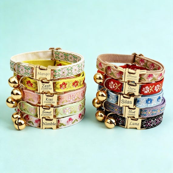 Custom Webbing Cat Name Collar, Personalized Adjustable Safety Kitten Collar, Durable Nylon