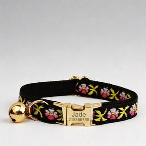Custom Webbing Cat Name Collar, Personalized Adjustable Safety Kitten Collar, Durable Nylon Black Red