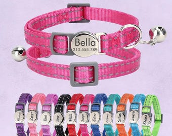 Breakaway Cat Collars With Bell - Reflective Custom Engraved Cats Collar With Name Birthday Gift