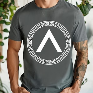 Spartan Lambda Symbol T-Shirt, Ancient Greek Meander Design Tee