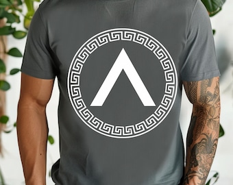 Spartan Lambda Symbol T-Shirt, Ancient Greek Meander Design Tee