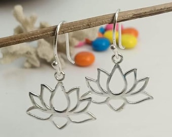 Pendientes colgantes de plata de ley con forma de flor de loto / Joyería espiritual