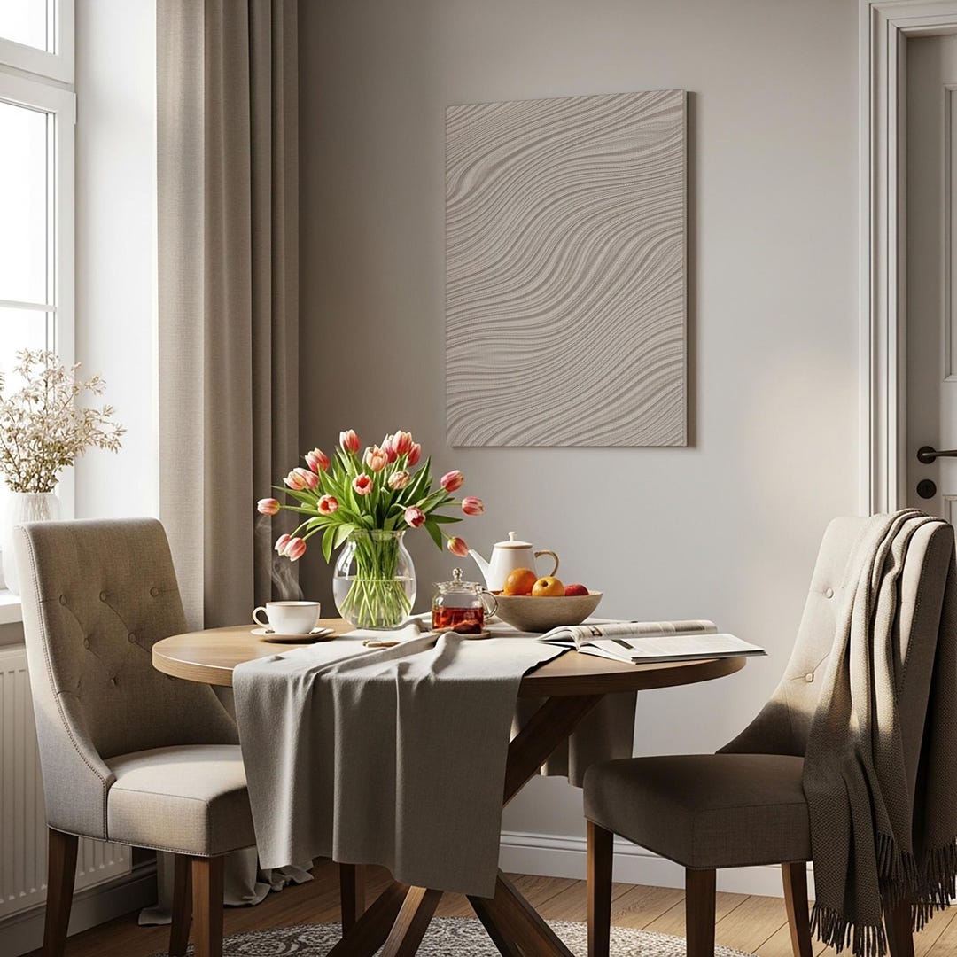 Minimalist Zen Canvas Wall Art, Wavy Line Neutral Texture Artwork ...