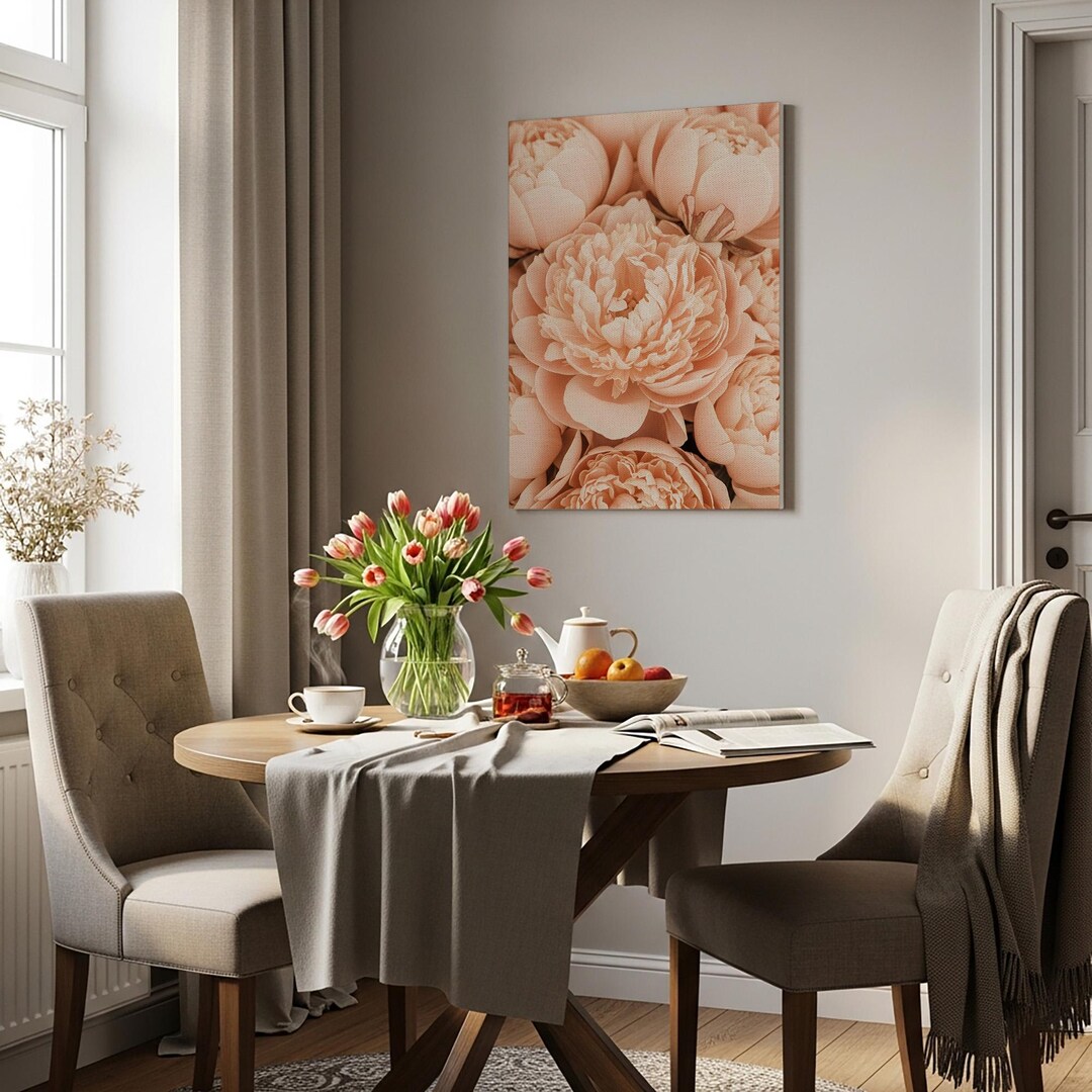 Peony Canvas Wall Art, Peach Floral Canvas, Romantic Bloom Print ...